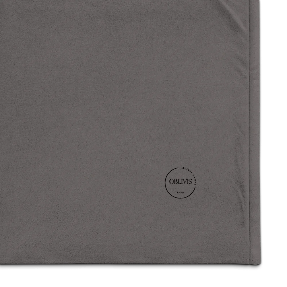Gray fabric with a brand logo in the corner