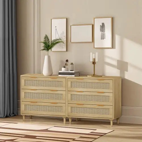 Oak Rattan 3-Drawer Set