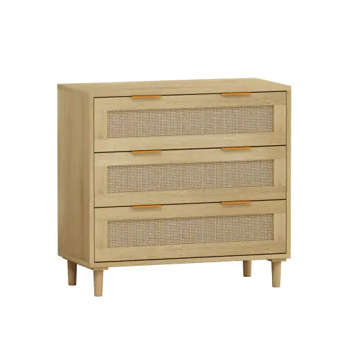 Oak Rattan 3-Drawer Set