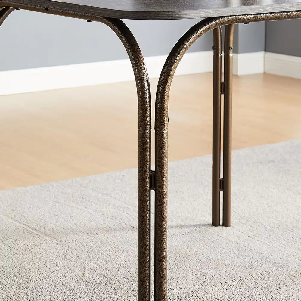 Oblivis Modern Elegant 4 chair wood table with antique bronze metal legs and MDF top in a compact design