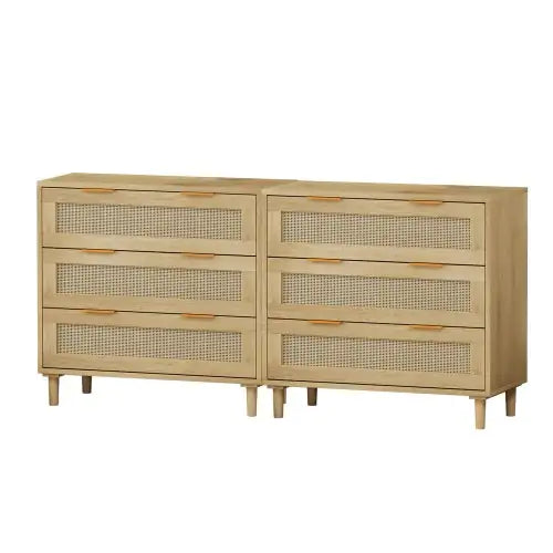 Oak Rattan 3-Drawer Set