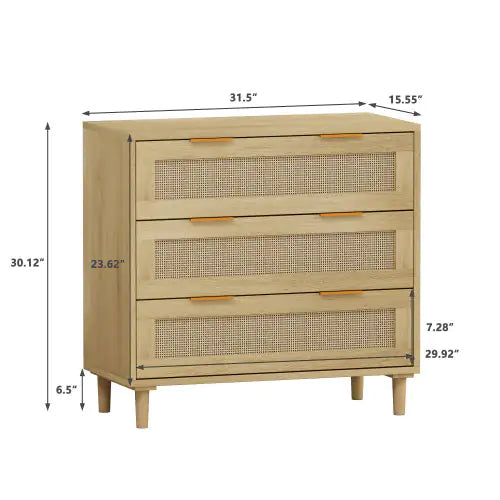 Oak Rattan 3-Drawer Set
